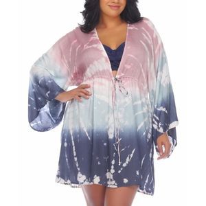 Raviya Womens Plus Beachwear Tie-Dye Cover-Up Gray 1X
